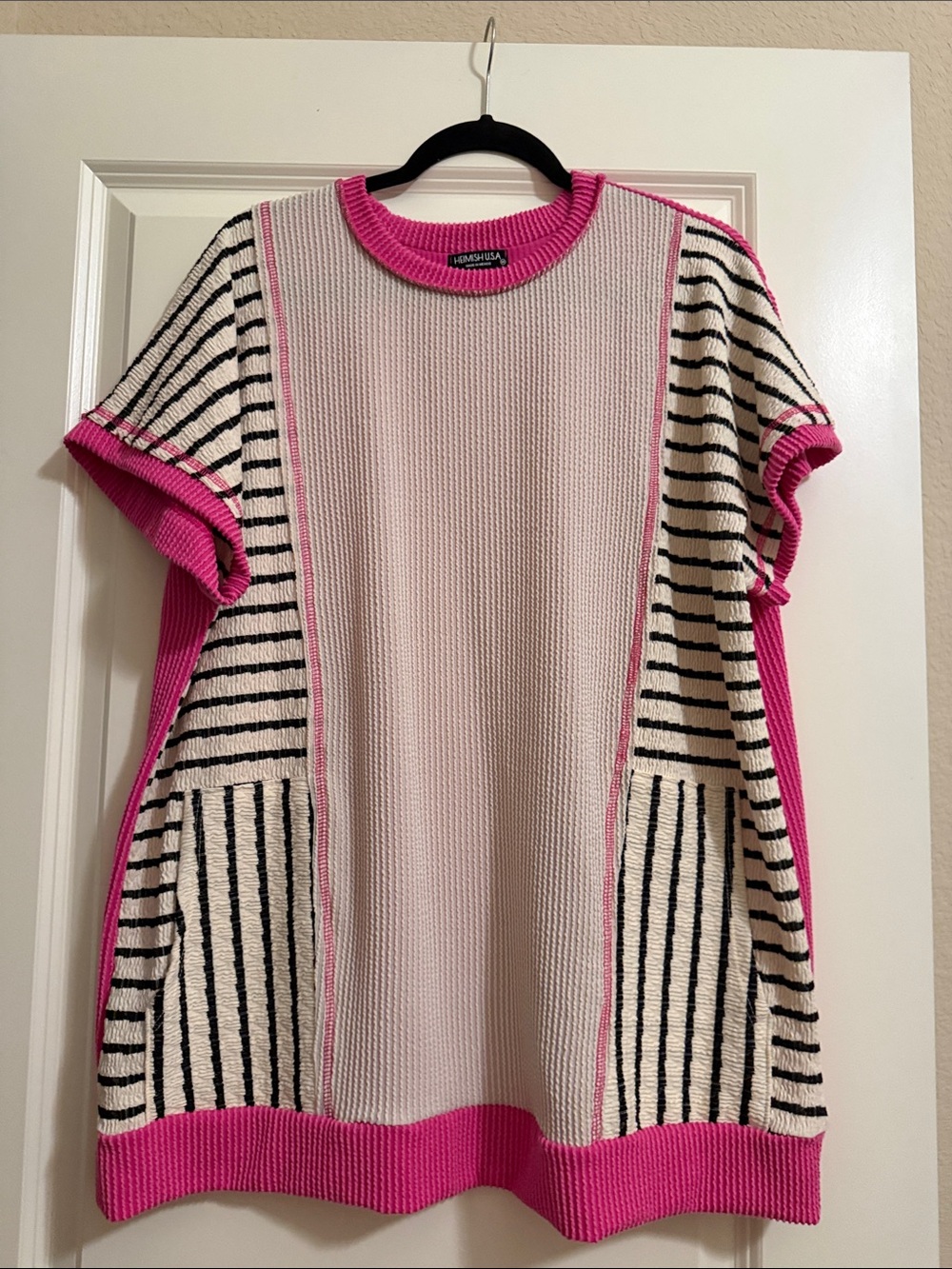 Heimish Pink & Cream Ribbed Striped Short-Sleeve Knit Top